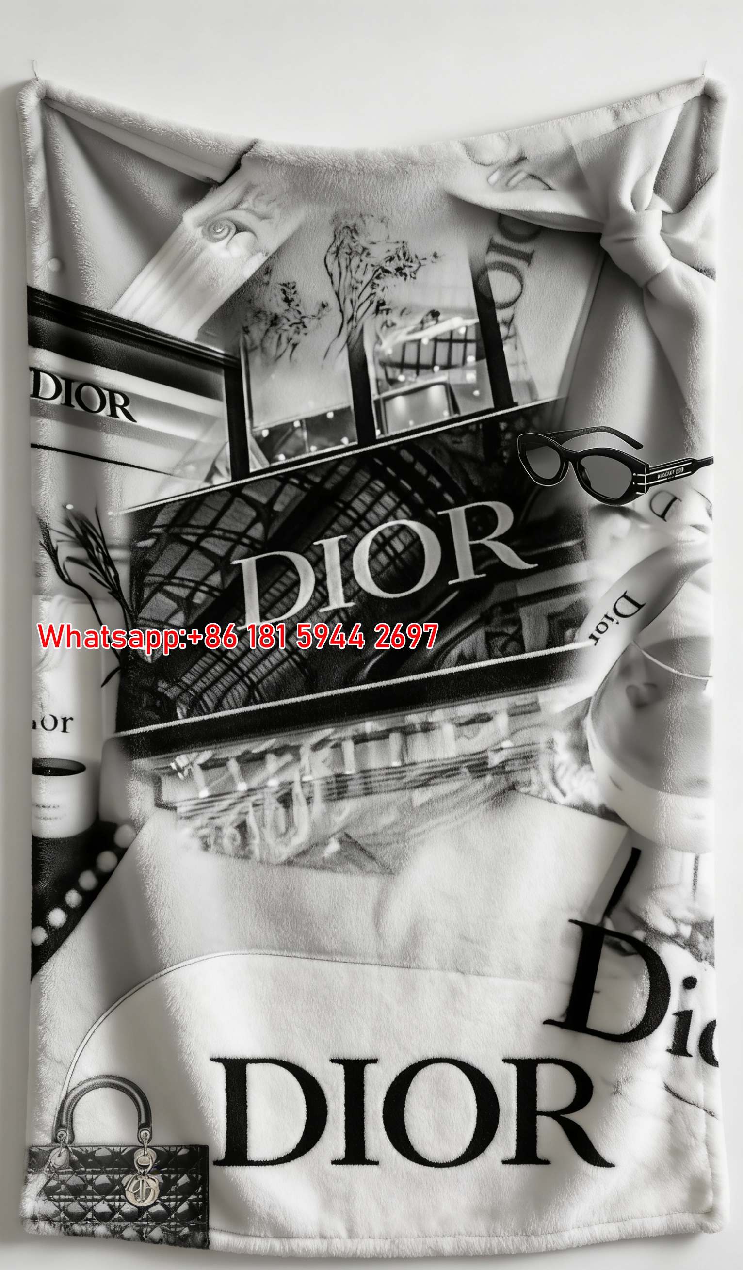 Monochrome Dior Luxury Collage Flannel Sofa Throw Blanket D291